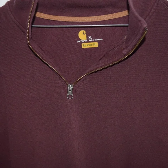 Carhartt Mens 1/4 Zip XL Maroon Long Sleeve Pullover Sweater - Picture 3 of 6
